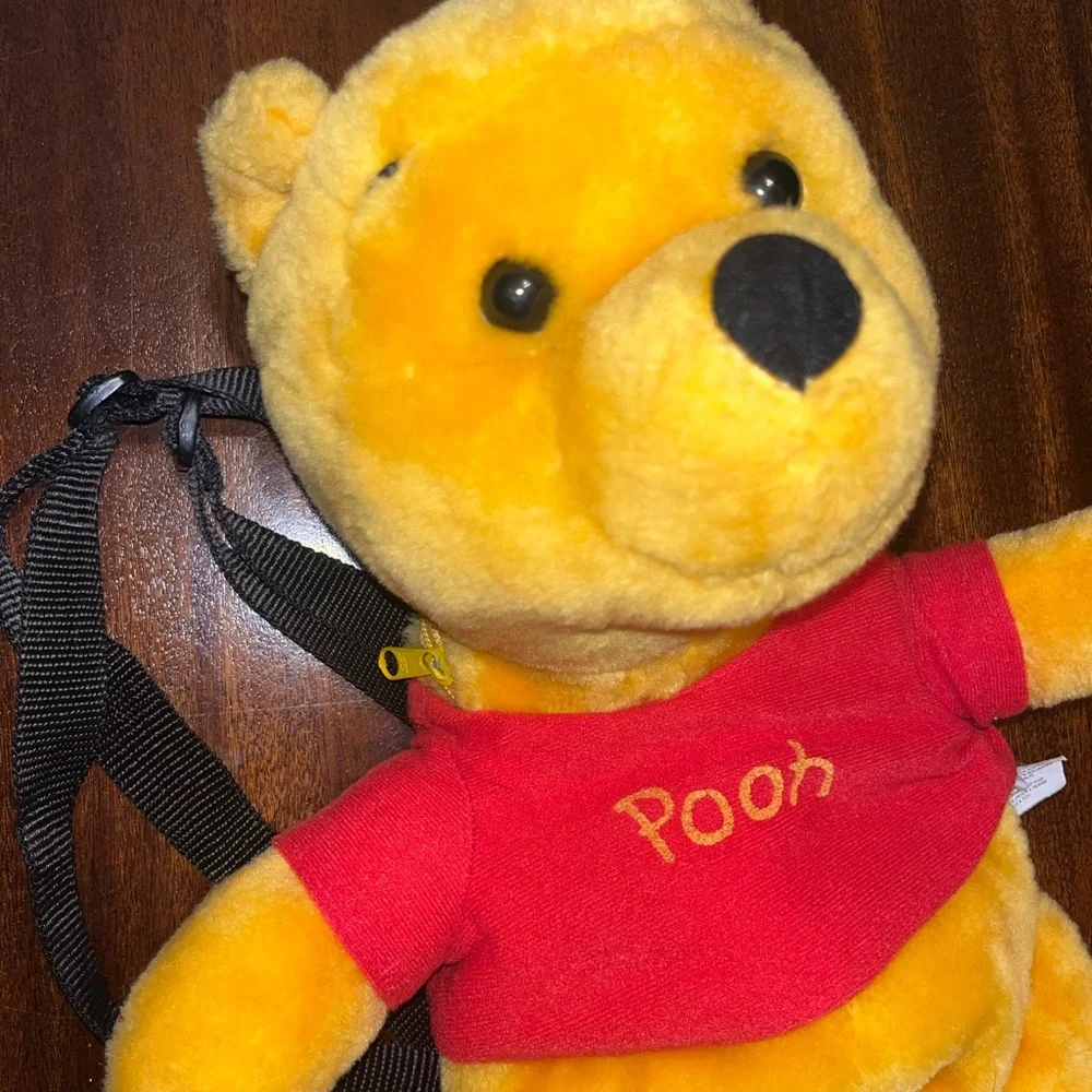 Disney Winnie The Pooh Bear Plush Backpack Adjustable Straps Zipper Pouch